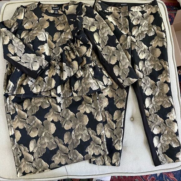 Ashro Larhonda Wardrober 3 Pc Peplum Jacket Skirt Pants Gold Black 12 - Picture 3 of 15